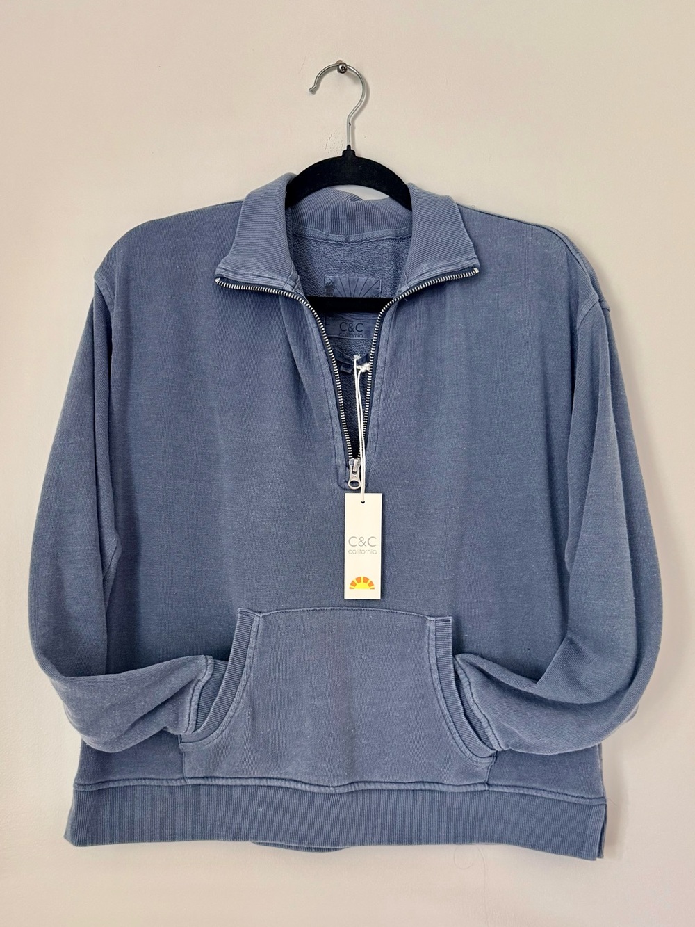 C&C California Worn-In Style TerryCloth Half-Zip Sweater Pullover SZ.M
